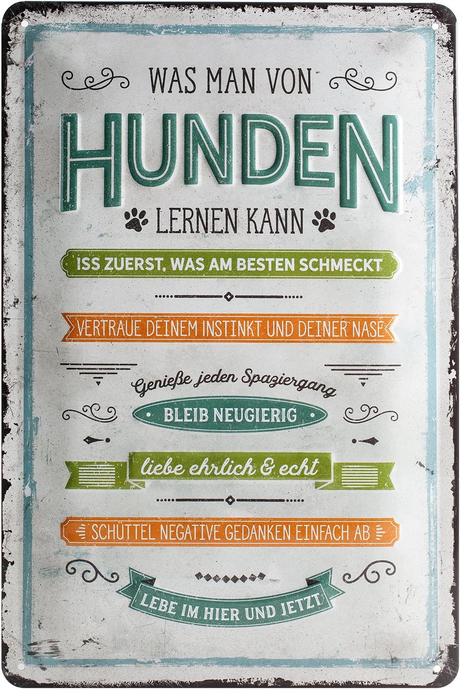 Nostalgic-Art Retro Vintage Blechschild Von Hunden lernen  Geschenk