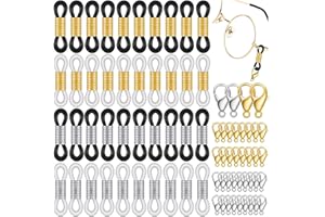 BIAHOTUR Eyeglass Chain Ends, Eyeglass Chain Connector, 200 Pieces Adjustable Spring Rubber Ends Connectors, 100 Lobster Clas