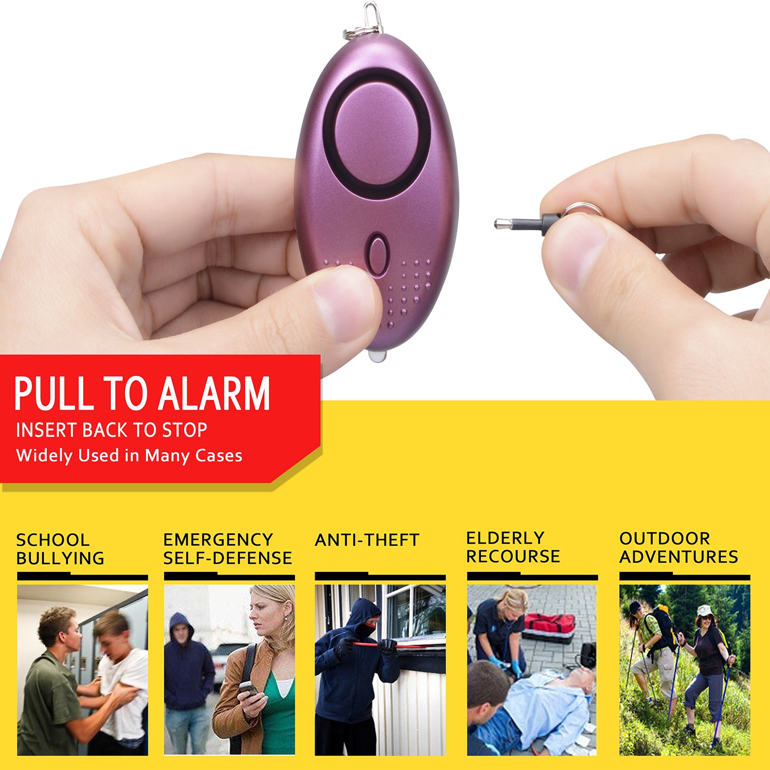 130db Personal Alarm Keychain, 3 Pack SOS Emergency Self Defense Safety Alarm Keychain Siren with LED Flashlight for Women Kids Girls Elderly Night Workers - Hear Up to 600 inch