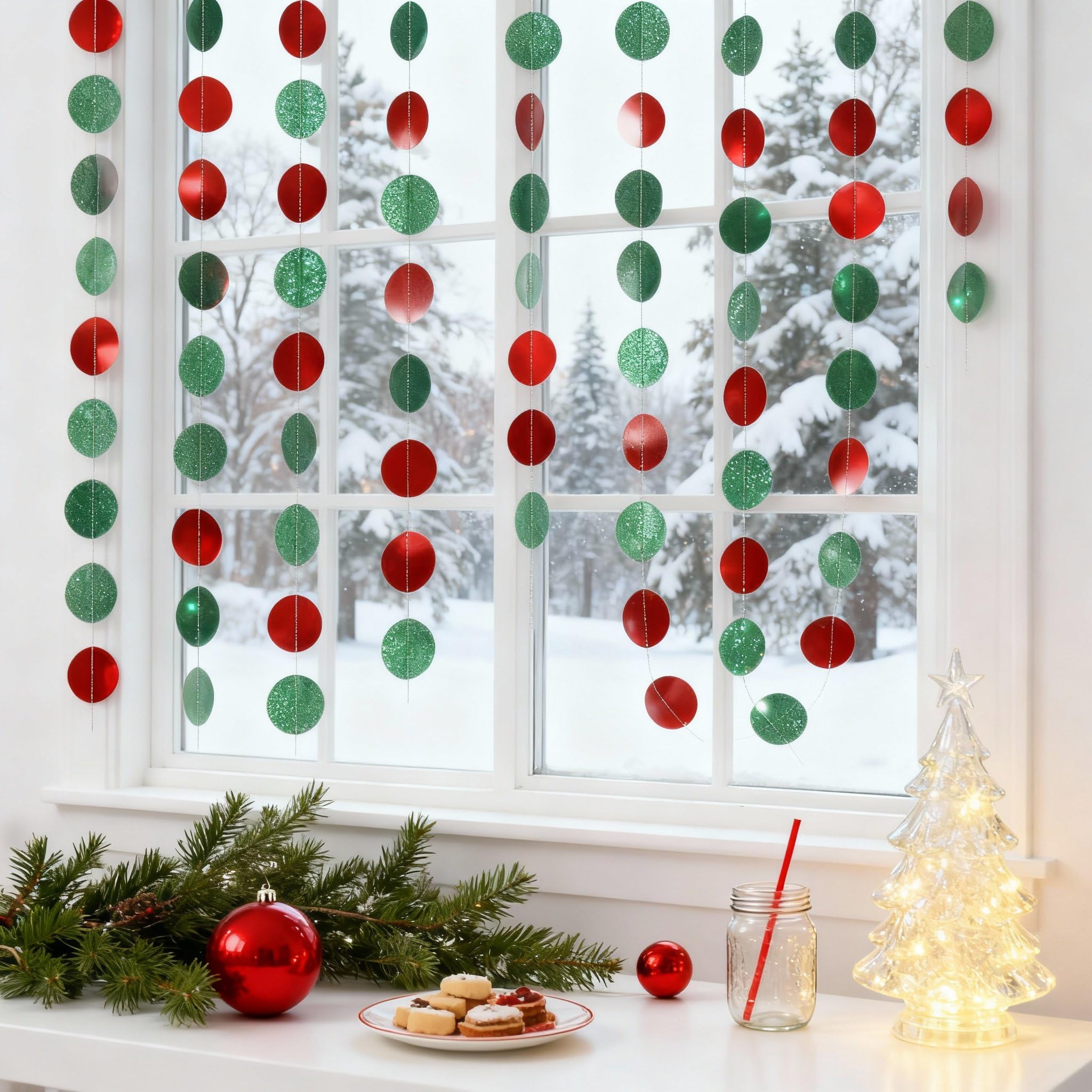 8 Pack Green and Red Circle Dots Garland Christmas Party Decorations Christmas Grinch Banners Christmas Door Streamer Paper Party Banner for Birthday Baby Shower Holiday Decorations, 105 Feet in Total