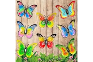 Distella 8 Pcs Metal Butterfly Wall Decor, Colorful And Exquisite Wall Art Sculpture Hanging Decoration for Balcony Outdoor Fence Courtyard Farm Decoration (8, Colorful-1)