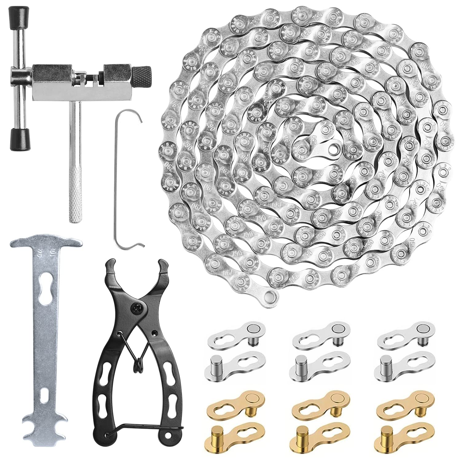 WeeGoo Bike Chain Multi Function Bike Mechanic Repair Kit Bicycle Chain and Checker 6/7/8 Speed Chains, 1/2x3/32 Inch Links Bikes Chains for Mountain Folding Bikes