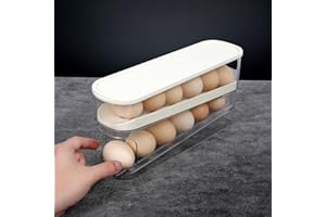Toneoldshu Egg Holder For Fridge With Lid - Auto Roll Down Egg Dispenser For Refrigerator Storage Organizer Space Saving Egg - Easy Access 2 Tier Egg Storage Rack (1 pcs)