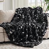 VFROO Ultra Plush Bubble Faux Rabbit Fur Blanket – 950GSM Thick Fluffy Throw Blanket for Bed, Couch, Sofa, or Gift, 50" × 60", Tie-dye Black