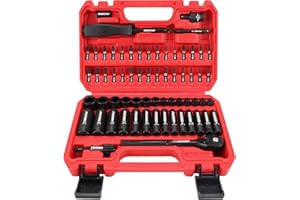 SEDY 64-Piece 1/4" Drive Impact Socket Wrench Driver-Bits Set, Cr-V Metric&SAE Deep and Shallow Socket Set, S2 Power Bits with Quick-Release Ratchet Handle, Universal Joint, Bit Holder, Power Drill Adapter
