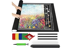 Ainiv Jigsaw Puzzle Mat Roll Up 2000 Pieces, 47” x 31.5” Portable Felt Puzzles Board with 4 Sorting Trays & Travel Storage Bag, Jigsaw Saver Pad Keeper for Adults Teens, Black