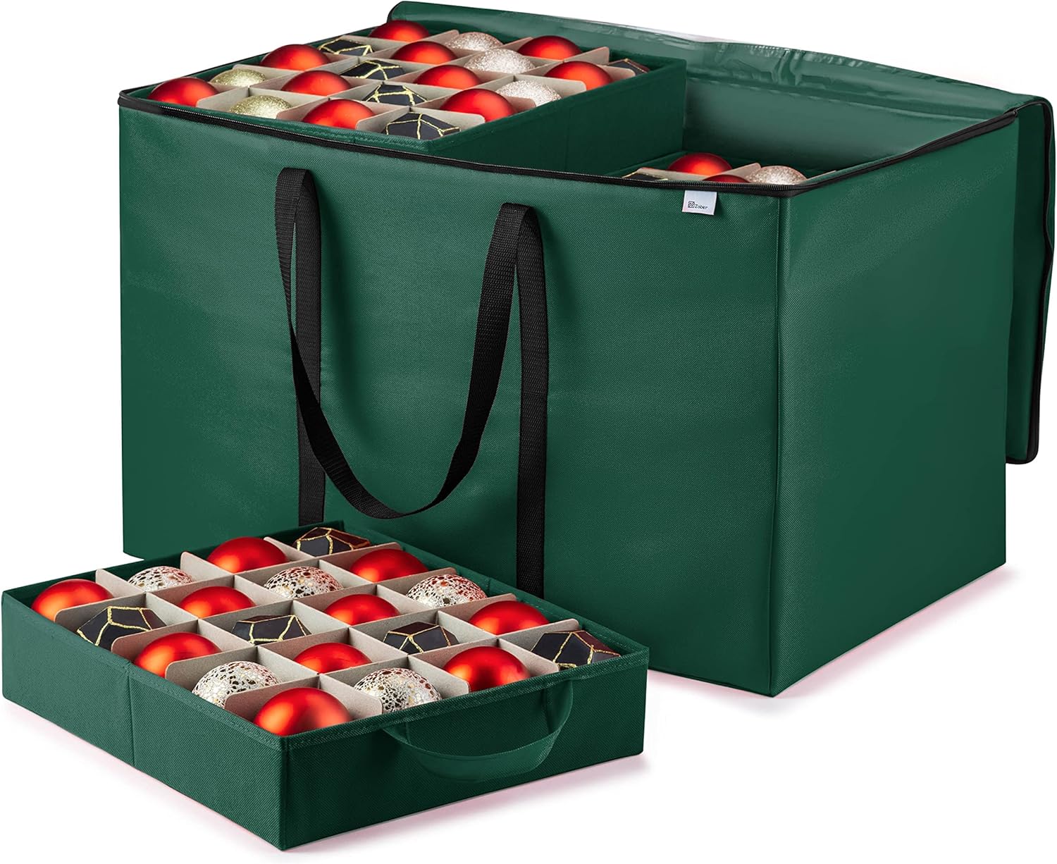 Holiday Décor Storage - ZOBER Premium Large Carrying Christmas Ornament Storage Box with Clear Lid, 3