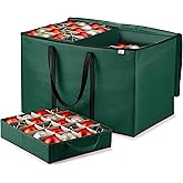 ZOBER Christmas Ornament Storage Box - Stores 200 3" Ornaments with Individual Trays - Tear Proof 600D Oxford Fabric - ornament organizer storage box, Durable Christmas Containers Holder - Green