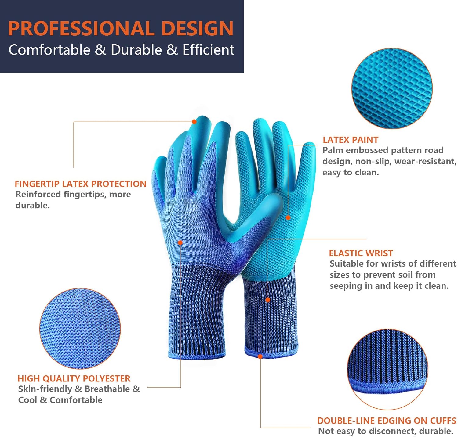 Gardening Gloves 6 Pairs Breathable Rubber Coated Garden Glove, Sensitivity Work Glove (Blue ( M-6 Pairs )): Home & Kitchen