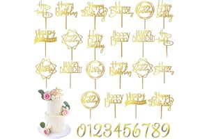 DRWATE 50 PCS Gold Happy Birthday Cake Topper Acrylic Cupcake Topper Pick for Birthday Cake Desserts Decorations (Gold)