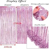 Pink Foil Fringe Curtain Backdrop 2Pcs 1x2.5m Laser Sparkle view 9