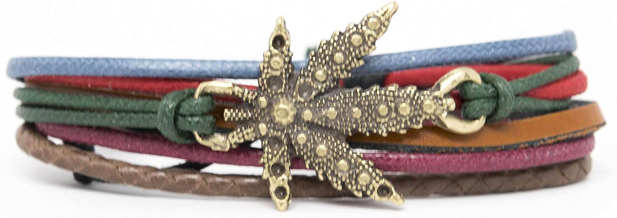 Rope and Leather Adjustable Unisex Marijuana Leaf Charm Bracelet