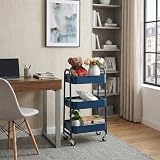DOEWORKS 3-Tier Storage Trolley on Wheels Navy Blue 70cm 15kg per tier view 2