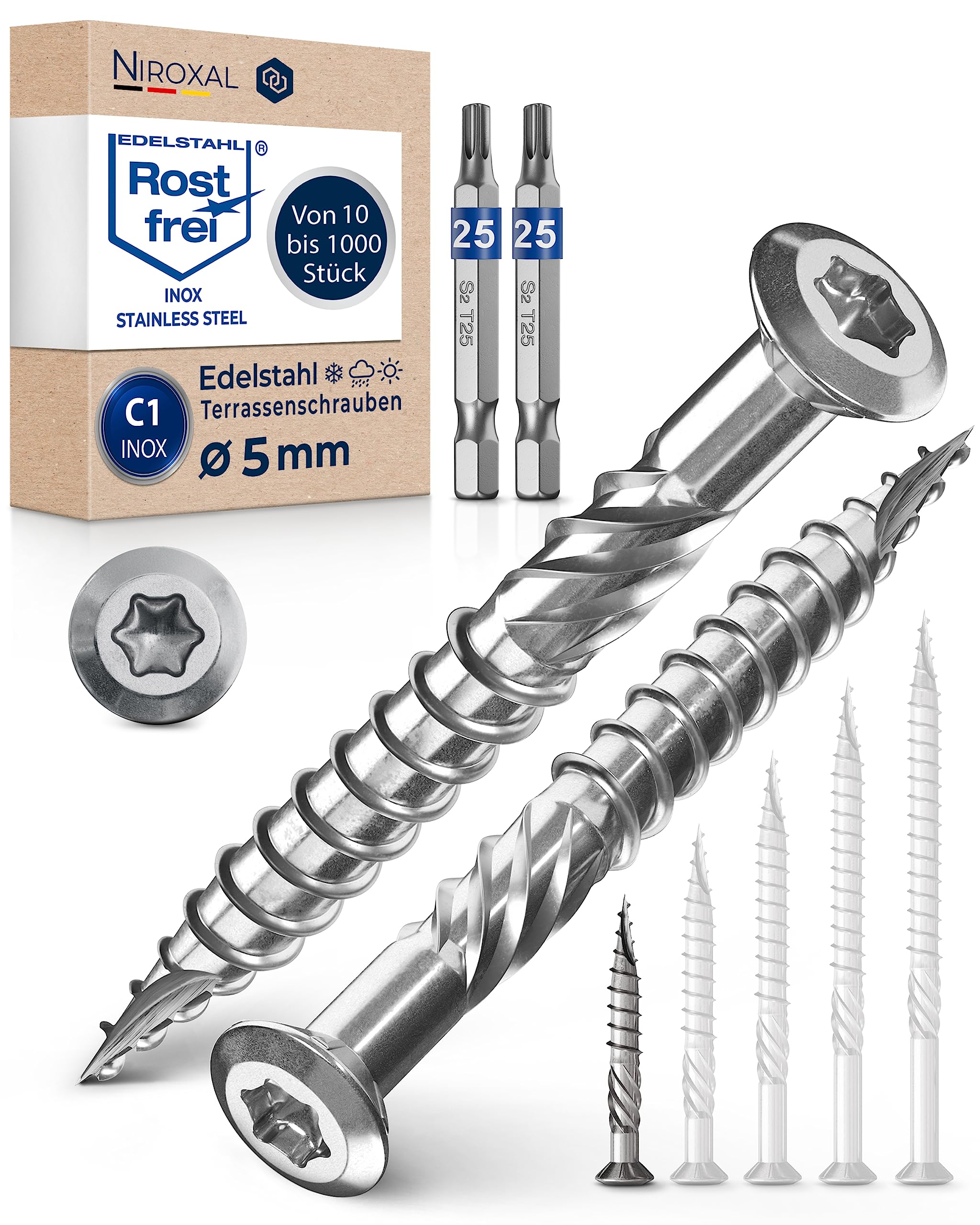 NietFullThings Decking Screws Stainless Steel C1 Wood Screws Torx Drive Deck Screws for Wood Outdoor 5x40 mm Pack of 1000 โ image 1