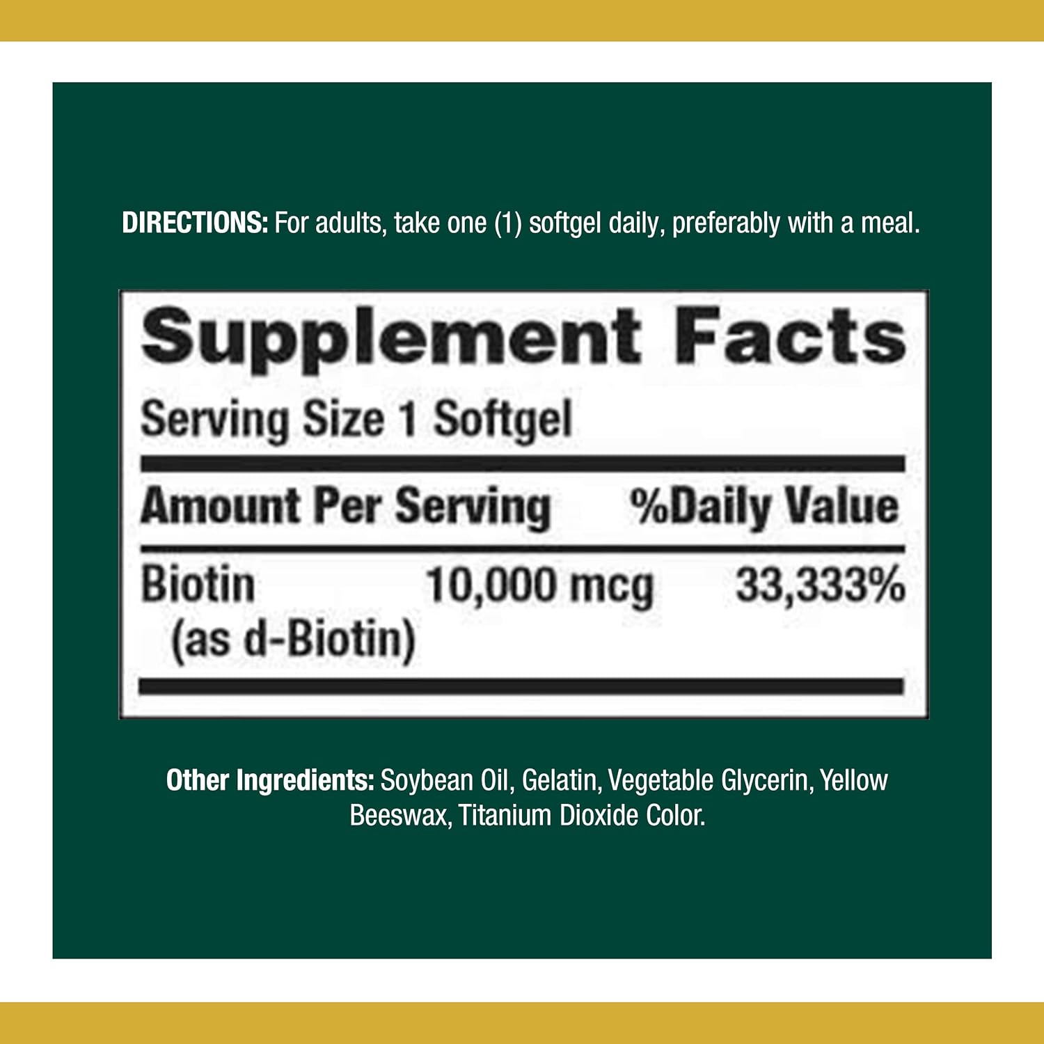 Biotin by Nature's Bounty, Vitamin Supplement, Supports Metabolism for Energy and Healthy Hair, Skin, and Nails, 10000 mcg, 120 Rapid Release Softgels: Health & Personal Care