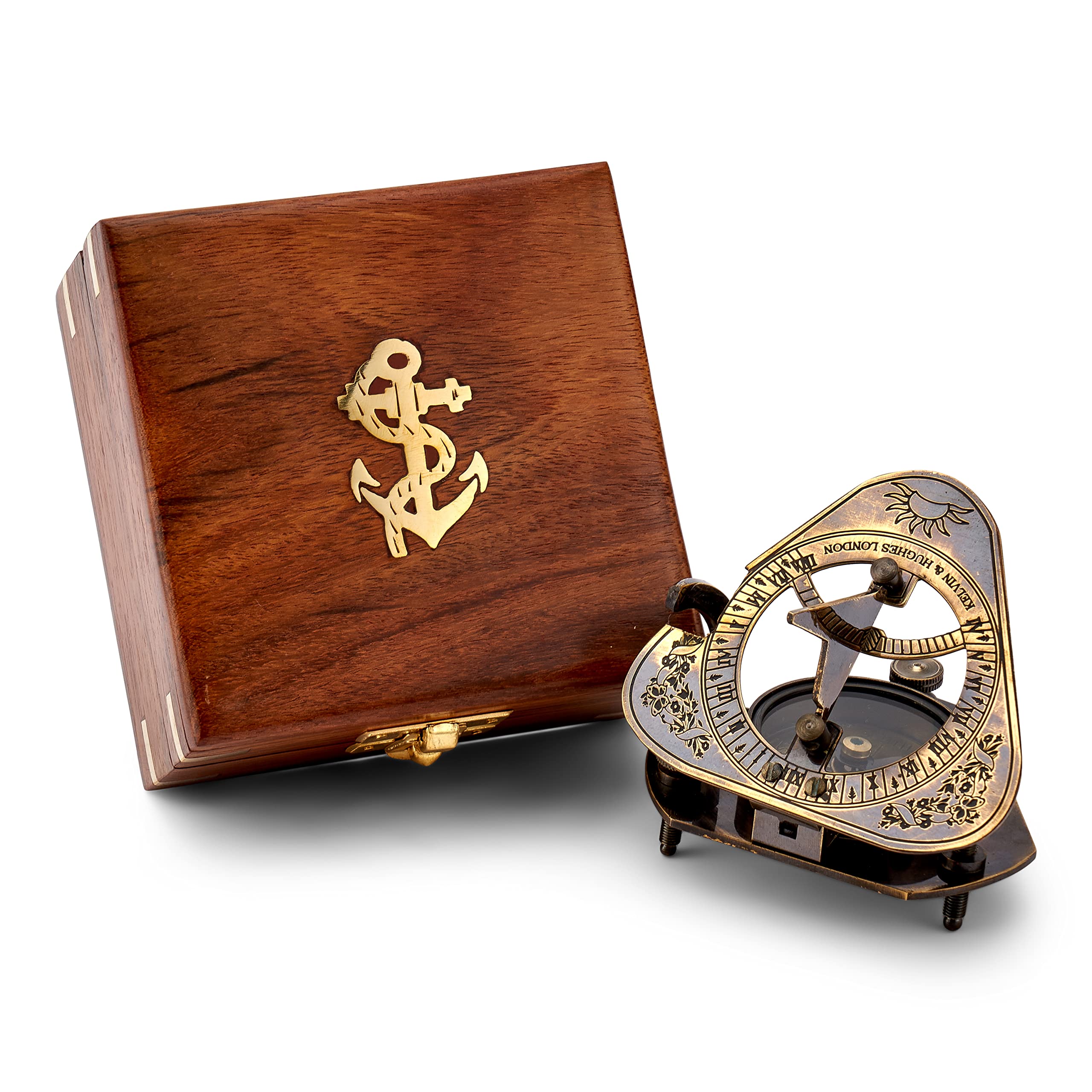 NKlaus Roger's Rangers Replica Sundial Compass Antique Brass 8 x 8 x 6.5 cm in Wooden Box 11680