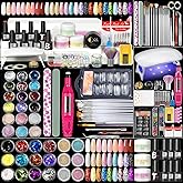 COSCELIA Acrylic Nail Kit for Beginners with Everything &amp; Gel Nail Polish | Acrylics Powder ( Nude White Pink ), 6pcs Gel Nail Polish, 18pcs Decoration Powder, Professional Nail Drill and U V Light