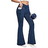 Ewedoos Flare Bell Bottom Jeans for Women Jeggings Tummy Control High Waisted Stretchy Crossover Pull On Jeans