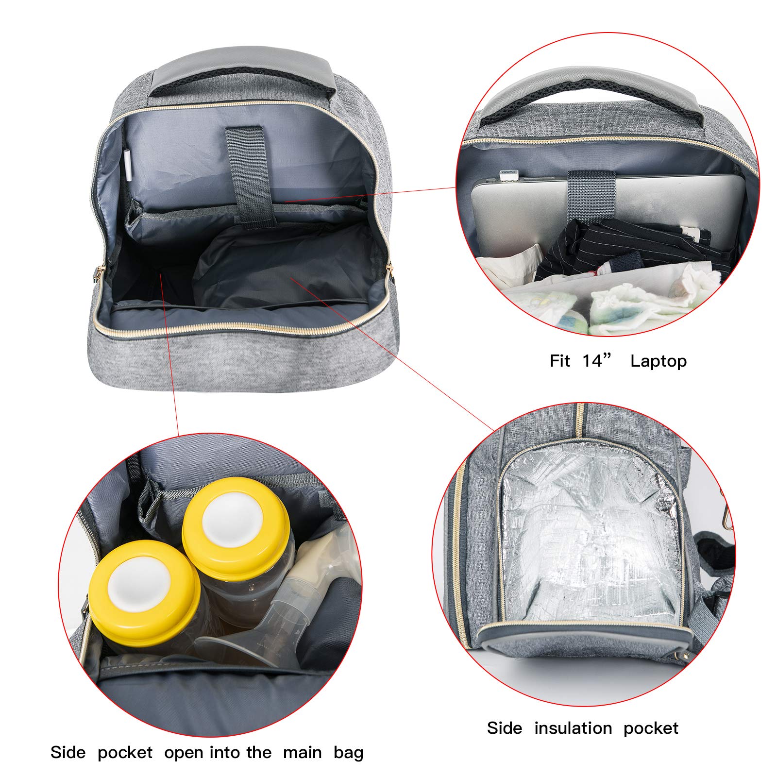 MOMIGO Breast Pump Backpack Diaper Bag - Multi-Function Mommy Outdoor Working Backpack with Insulation Pocket