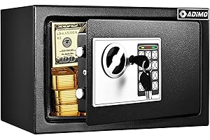 ADIMO Safe Box for College Dorm Room, Money Box with Fireproof Waterproof Bag, Keys & Pass Code & Wall Mount Kits, 0.5 Cubic Feet Hidden Home Safe for Jewelry, Money, and Documents, Home Office, Dorm