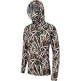 BRILISLE UPF 50+ Sun Protection Long Sleeves Hunting & Fishing Shirts for men, Camo Hoodie with Built-In Face Mask