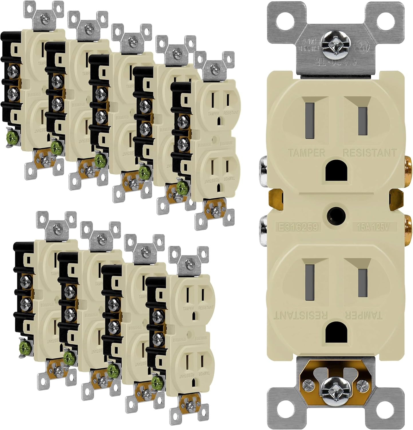 ENERLITES Duplex Receptacle Outlet, Tamper-Resistant, Residential Grade, 3-Wire, Self-Grounding, 2-Pole, 15A 125V, UL Listed, 61580-TR-W-10PCS, White (10 Pack): Industrial & Scientific