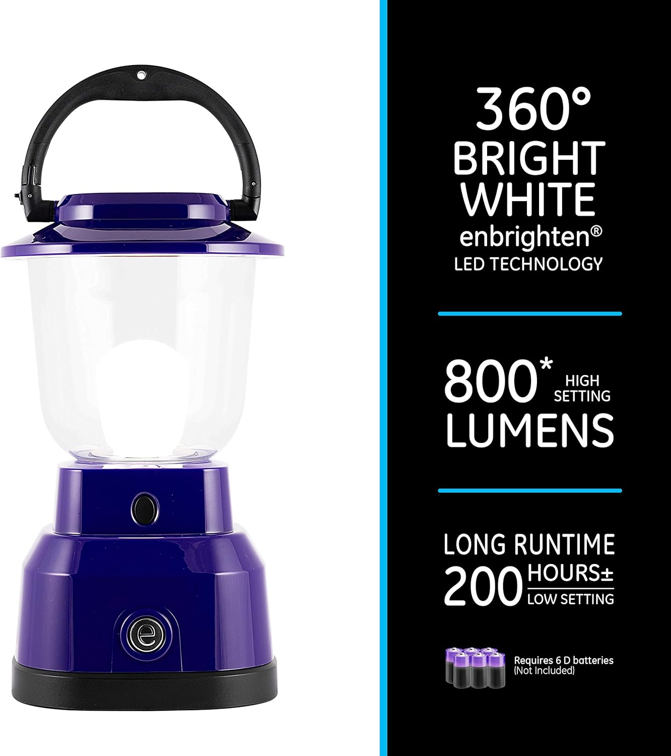 Enbrighten LED Camping Lantern, Battery Powered, USB Charging, 800 Lumens, 200 Hour Runtime, Carabiner Handle, Hiking Gear, Emergency Light, Blackout, Storm, Hurricane, Purple, 49552: Home Improvement