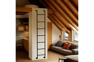 CVTER Black 7-Step Wall Mounted Ladder, 7FT Steel Egress Window Well & Loft Ladder for Attic Basement Gym – Wall/Floor-Mounted Indoor Climb for Small Spaces & Storage Access