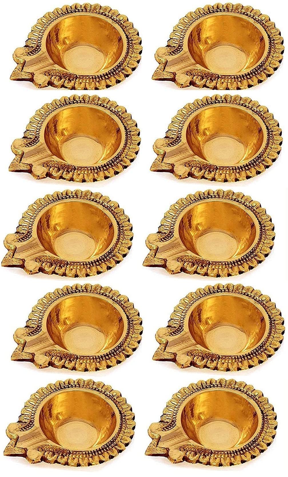 SATVIK 20 Pc Lakshmi Deepak for Diwali Decoration. Handmade Oil Lamp Golden Engraved Made of Virgin Brass Metal Vilakku for Puja Pooja. Traditional Indian Deepawali Housewarming Return Gift Items