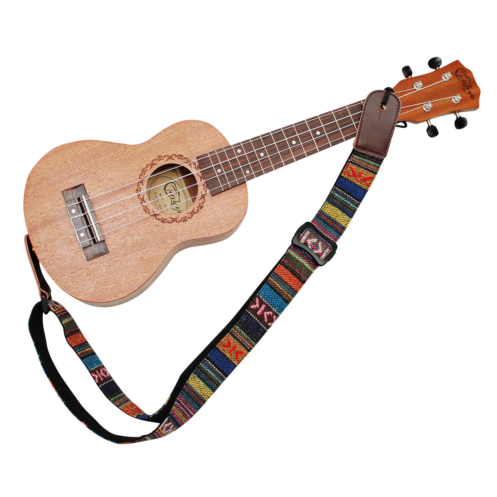 MUSIC FIRST Classic Country style Soft Cotton & Genuine Leather Ukulele Strap Ukulele Shoulder Strap Version 2.0