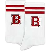SSQBZU Striped Initial Socks with the Letter in Red,Gifts for Birthday,Christmas,etc.,Socks for Adult,Teens,Men&Women.