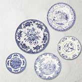 Yiyiring 5 Pcs Holland Ceramic Wall Plates, Architecture Vintage Set Gift | Delft Style Sculpture Hanging, Coastal Retro Wall Art, Botanical Architectural Flower Designs Display, Home Office Decor Gift