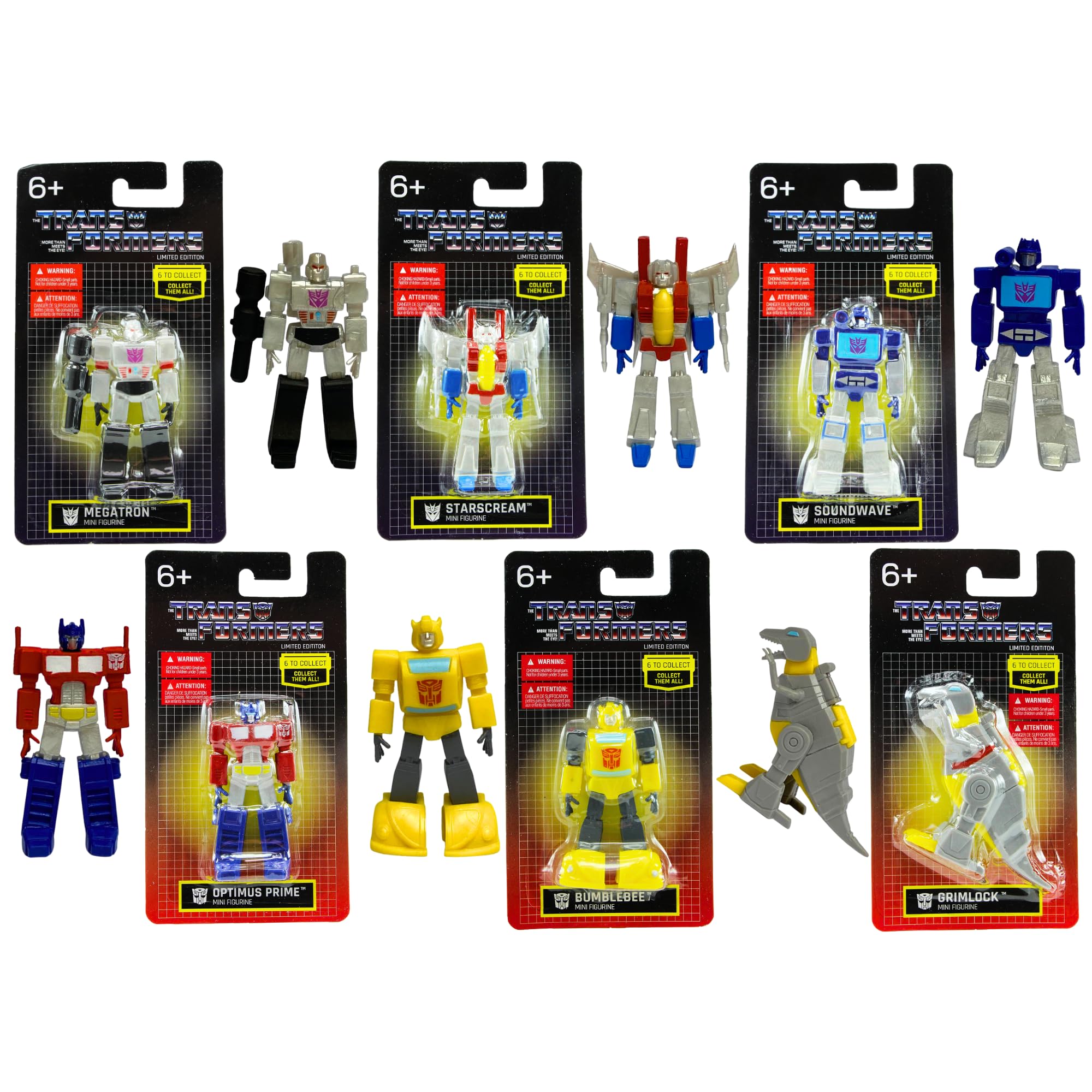 Toptoys2u Bargain Bundles Transformers Limited Edition 6.5cm Collectible Miniature Action Figure Toys - Set of All 6 - Megatron, Starscream, Soundwave, Optimus Prime, Bumblebee, & Grimlock