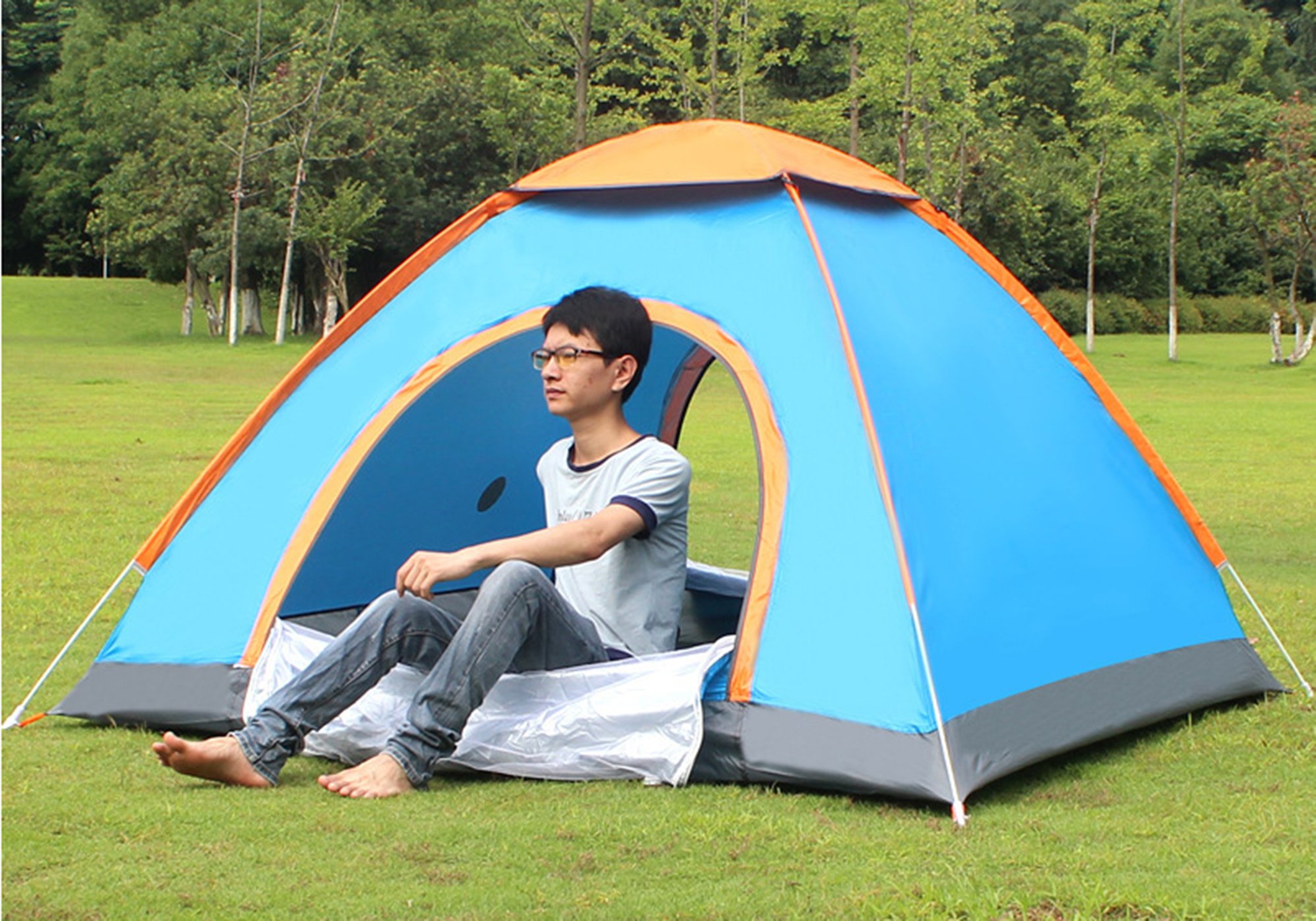 Ghlee Family 2-3 Person Camping Hiking Outdoor Tent Fully automatic Three seconds Speed to Oen Tent 200 x 150 x 120 CM Blue