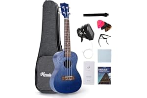 MOUNTOCEAN 23 Inch Beginner Concert Ukulele for Kids Premium Mahogany Hawaiian Ukulele with Gig Bag Strap Aquila String Tuner Picks Cloth Capo Bundle with Online Lessons for Professional Adults