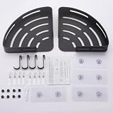 GRICOL Shower Corner Shelf No Drilling with Adhesive 2 Tiers 4 Hooks Black view 8