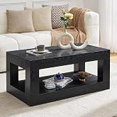 LKTART Rectangle Coffee Table with Storage Shelf for Living Room, Black | 39.3" 2-Tier Mid Century Rectangular Accent Table with Thick Tabletop, MDF Wooden Cocktail Center Table for Office