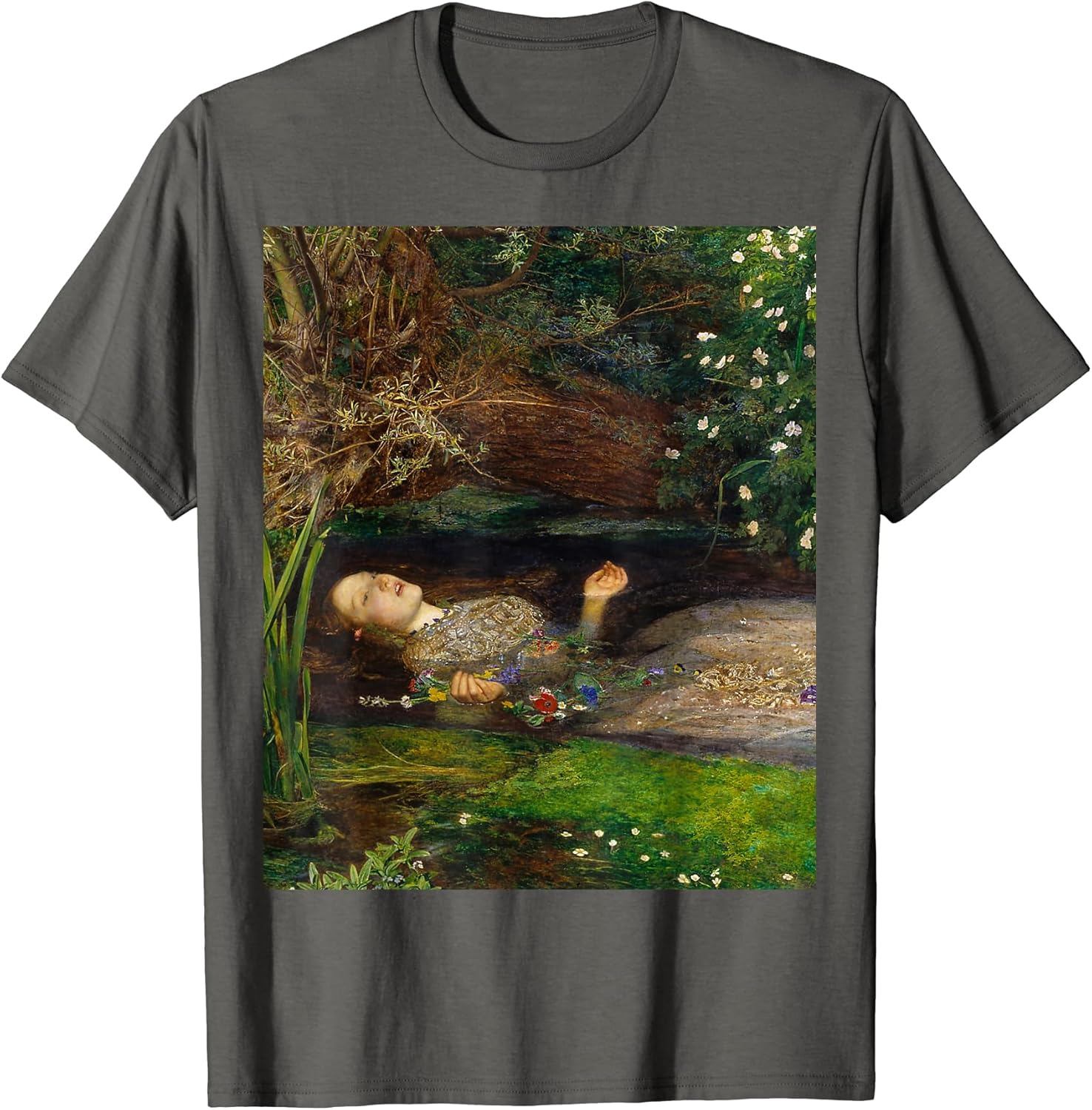 Paintings - Ophelia Oil Painting by Sir John Everett Millais Hamlet T-Shirt