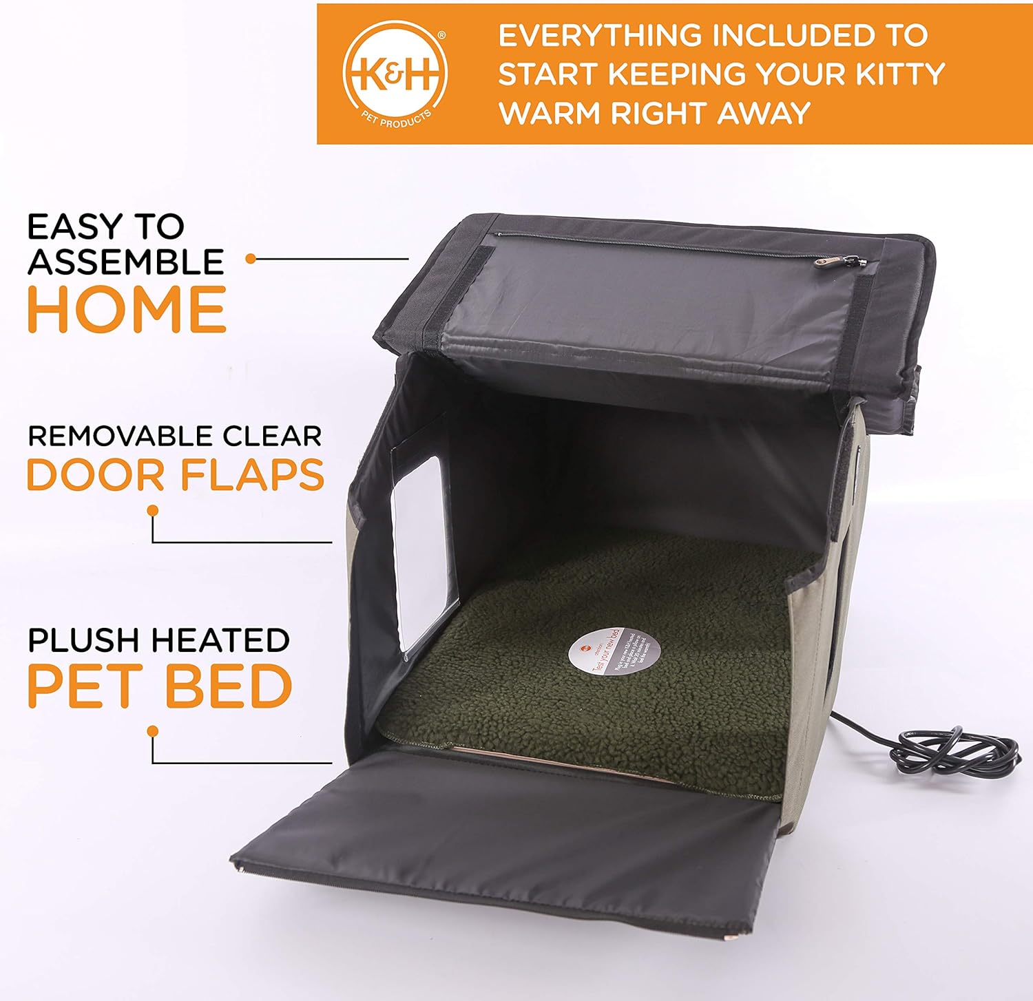 K&H Pet Products Outdoor Heated Kitty House Extra-Wide Olive/Black 26.5" x 15.5" x 21.5" 20W : Pet Supplies