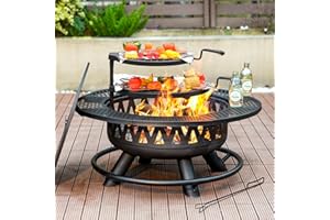 FLORISE 36 Inch Fire Pit with 2 Grills, Large Outdoor Firepits for Outside, Wood Burning Fireplace for Camping,Picnic,Bonfire, 3-in-1 Round Metal Table with Lid for Backyard,Patio,Party