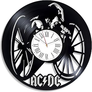 Kovides ACDC LP Vinyl Record Wall Clock 12 Inch Rock Band Music Legend Design Home Decor Gift for Boy Gift for Girl Gift for Adults Vintage Wall Art Birthday Christmas Housewarming Gift Idea