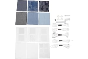 Buachois Sashiko Embroidery Starter Kit, Water-Soluble Fabric, Thimble, Needles, for Beginner Hand Quilting and Sewing Projec