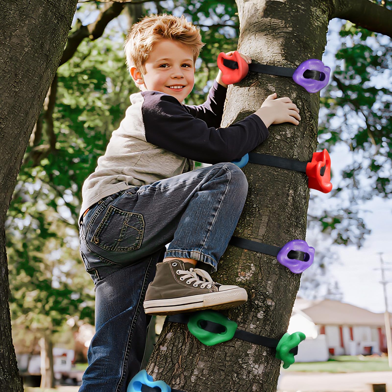 TOPNEW 12 Ninja Tree Climbing Holds for Kids Climber, Adult Climbing Rocks with 6 Ratchet Straps for Outdoor Ninja Warrior Obstacle Course Training