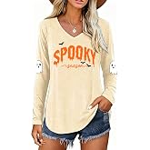 Halloween Shirts for Women V-Neck Spooky Season Ghost Graphic Tee Outfit | 1692 They Missed One T-Shirt,Halloween Long Sleeve Shirts,Spooky Shirts For Women,Cute Ghost Shirt,Fall Halloween Shirts
