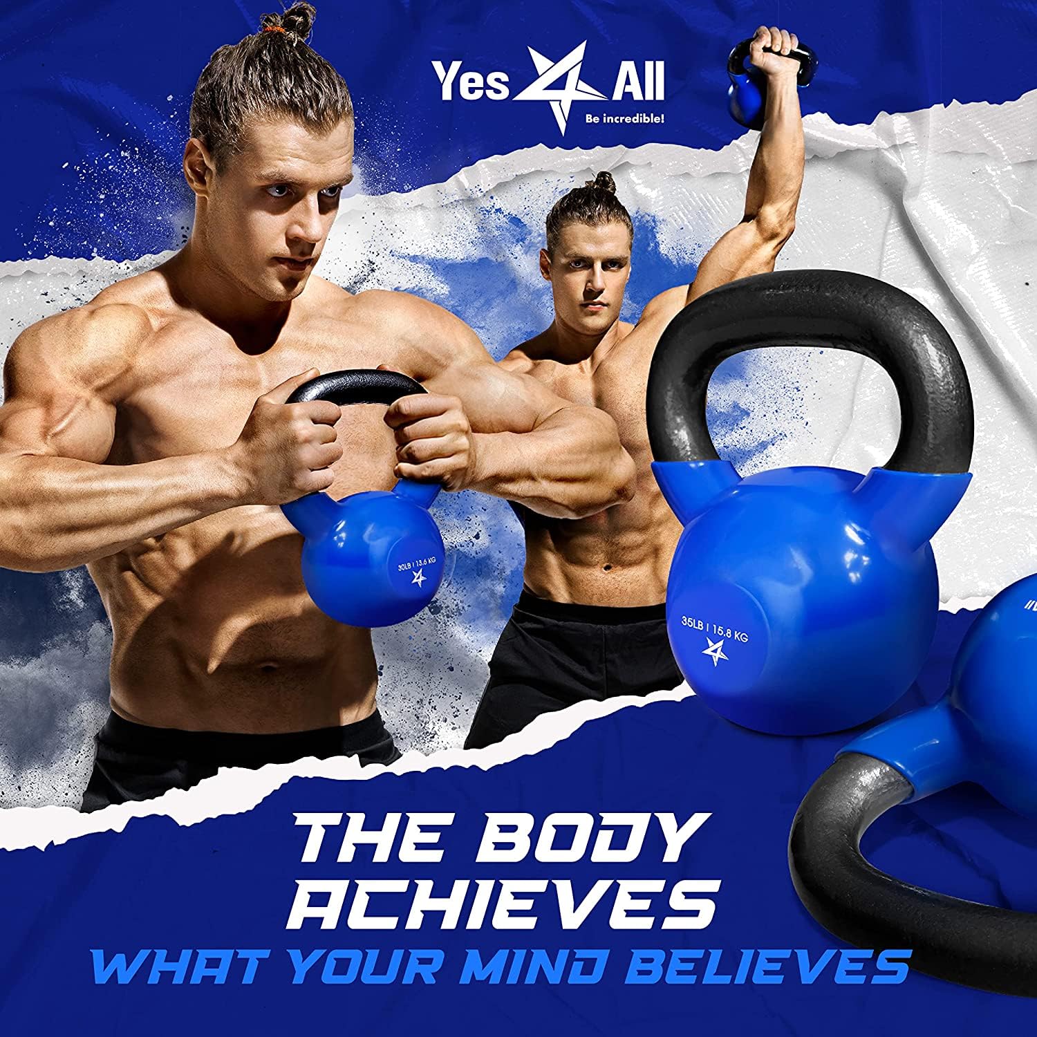 Yes4All 15 lb Kettlebell Weight Vinyl Coated Cast Iron for Dumbbell Weights Exercises, Gym, Fitness, Full Body Workout Equipment Push up, Grip and Strength Training, Blue - Image 6