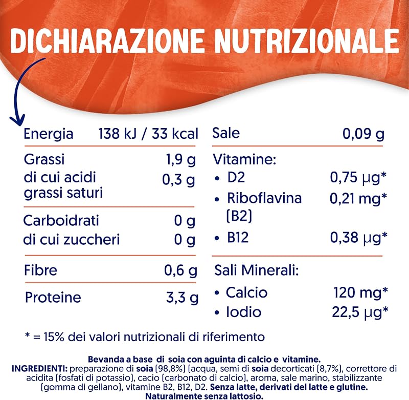 SENZA ZUCCHERI, Bevanda alla SOIA, Naturalmente Senza Lattosio, con Vitamine B2, B12 e D2 - 8 confezioni x 1 Litro