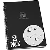 Rite in the Rain Weatherproof Side Spiral Notebook, 6.625" x 8.5", Black Cover, Dot Grid Pattern, 2 Pack (No. 773DG-LGL2)