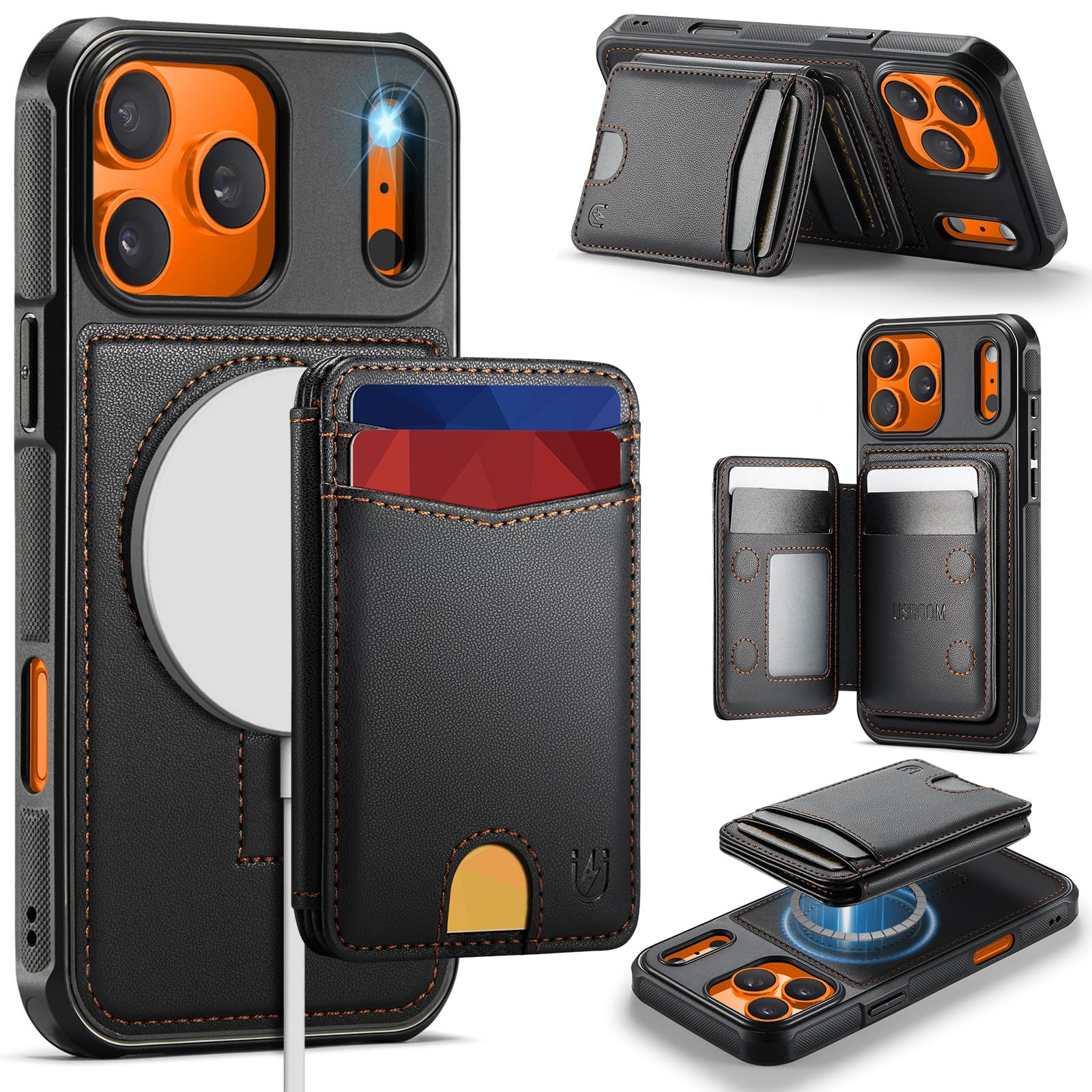 Photo 1 of Usroom for iPhone 17 Pro Max Case Wallet Compatible with Magsafe, RFID Blocking Magnetic Card Holder 2 in 1 Detachable Kickstand Shockproof Phone Case for iPhone 17 Pro Max 6.9" Black0