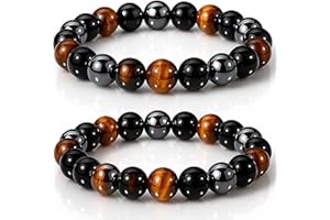 WFJ Black Obsidian Hematite Triple Protection Bracelets Set - Tiger Eye Beaded Natural Stone Bracelet for Men Women Gemstone (10MM)