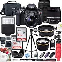 Canon T6 EOS Rebel DSLR Camera with EF-S 18-55mm f/3.5-5.6 IS II and EF 75-300mm f/4-5.6 III Lens and SanDisk Memory Cards 16GB 2 Pack Plus Triple Battery Accessory Bundle